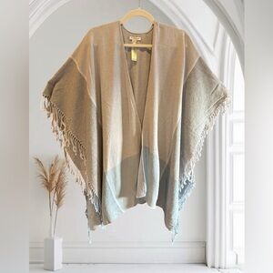 EILEEN FISHER Fringe Serape Shawl Poncho Recycled Cotton Blend OS
